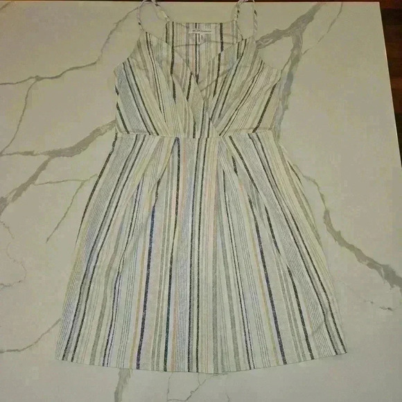 BCBGENERATION Womens Sleeveless Faux Wrap Striped Dress Pink Blue Size Small - Picture 1 of 9